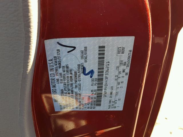 1FAFP40443F336211 - 2003 FORD MUSTANG RED photo 10