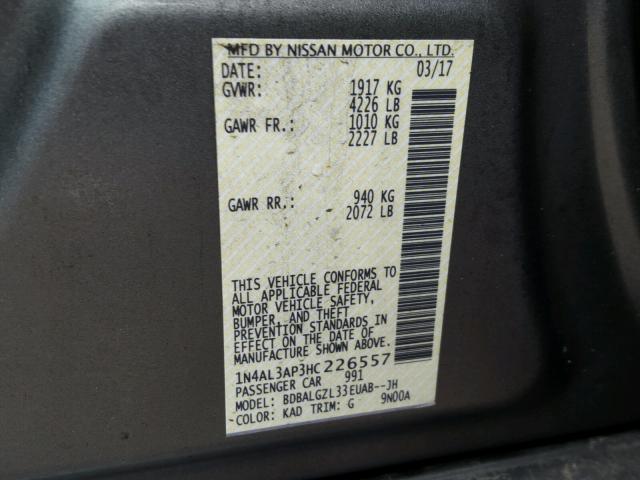 1N4AL3AP3HC226557 - 2017 NISSAN ALTIMA 2.5 GRAY photo 10