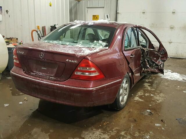 WDBRF81J44F490763 - 2004 MERCEDES-BENZ C 240 4MAT MAROON photo 4