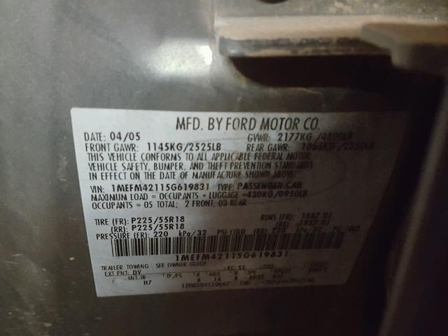 1MEFM42115G619831 - 2005 MERCURY MONTEGO PR 绿色 照片 10