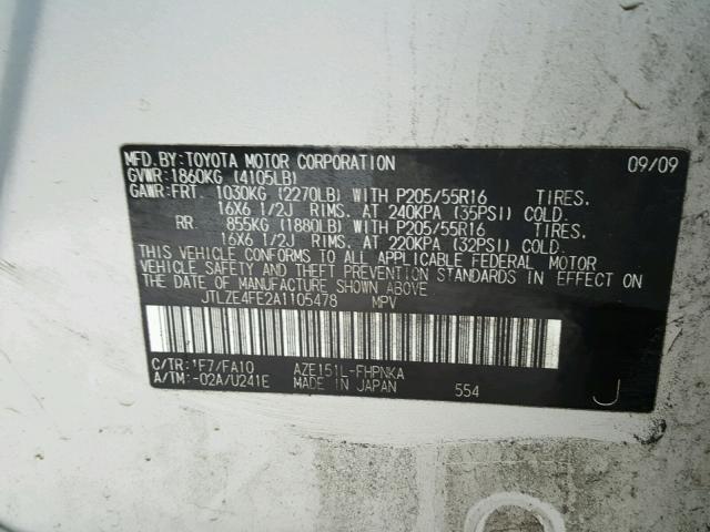 JTLZE4FE2A1105478 - 2010 TOYOTA SCION XB 银色 照片 10