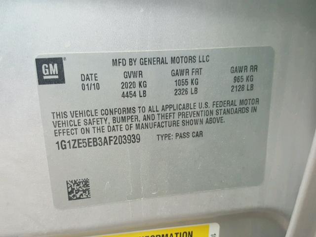 1G1ZE5EB3AF203939 - 2010 CHEVROLET MALIBU LTZ 银色 照片 10