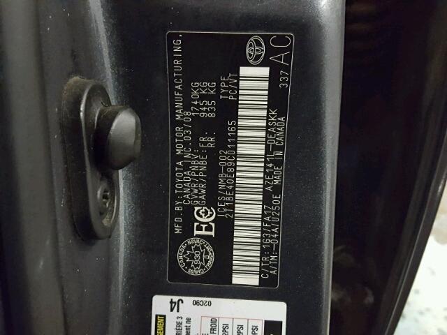 2T1BE40E89C011165 - 2009 TOYOTA COROLLA XR GRAY photo 10