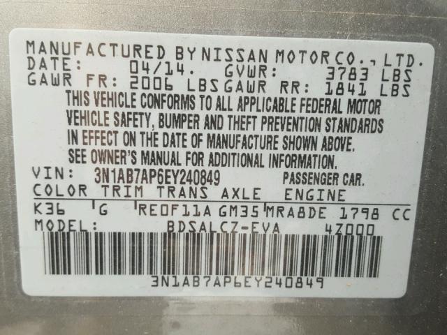 3N1AB7AP6EY240849 - 2014 NISSAN SENTRA S GRAY photo 10