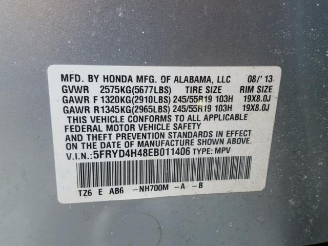 5FRYD4H48EB011406 - 2014 ACURA MDX TECHNO SILVER photo 10