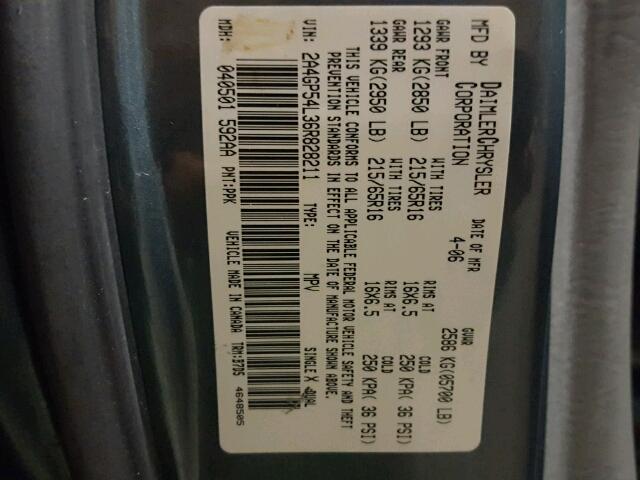 2A4GP54L36R828211 - 2006 CHRYSLER TOWN & COU BLUE photo 10