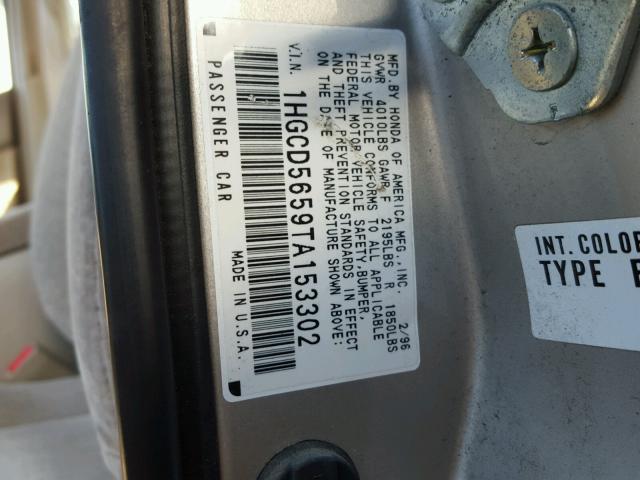 1HGCD5659TA153302 - 1996 HONDA ACCORD EX SILVER photo 10