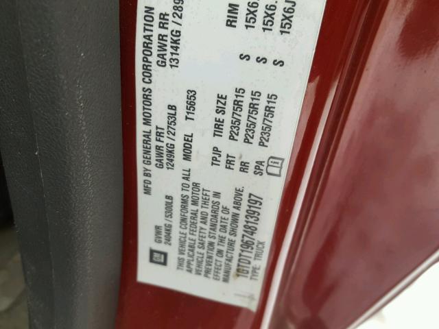 1GTDT196748139197 - 2004 GMC CANYON RED photo 10