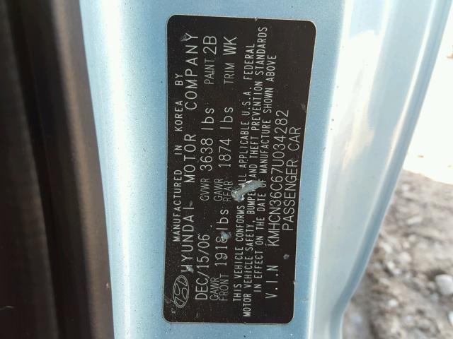 KMHCN36C67U034282 - 2007 HYUNDAI ACCENT SE BLUE photo 10