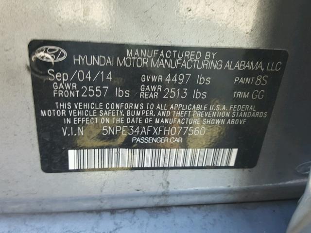 5NPE34AFXFH077560 - 2015 HYUNDAI SONATA SPO GRAY photo 10