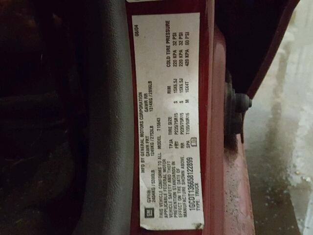 1GCDT136658122899 - 2005 CHEVROLET COLORADO MAROON photo 10