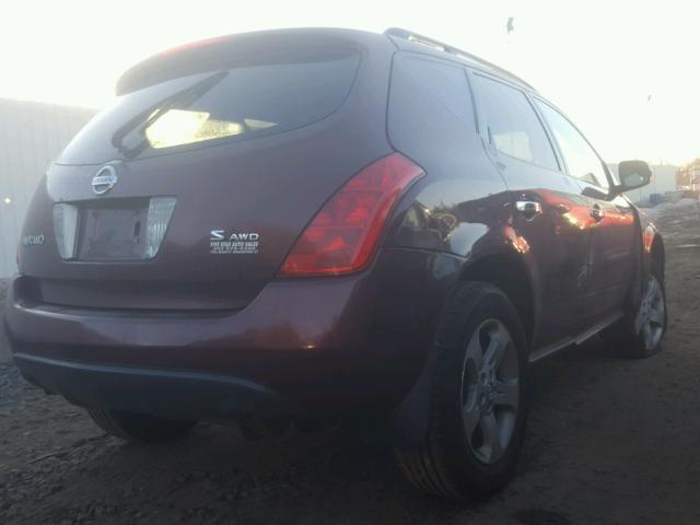 JN8AZ08W85W439992 - 2005 NISSAN MURANO SL MAROON photo 4