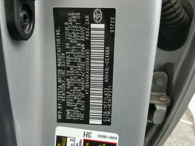 4T1BB46K49U068595 - 2009 TOYOTA CAMRY HYBR SILVER photo 10