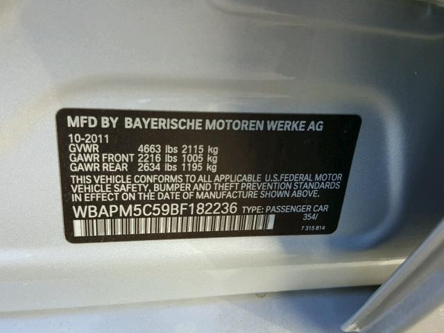 WBAPM5C59BF182236 - 2011 BMW 335 I SILVER photo 10