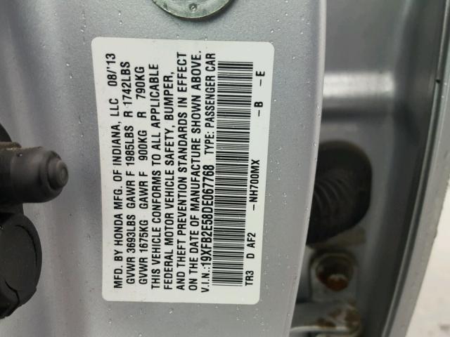 19XFB2E58DE067768 - 2013 HONDA CIVIC LX SILVER photo 10