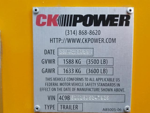 4C9BE1018DS247925 - 2013 CKPW TRAILER YELLOW photo 10