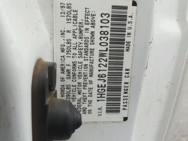 1HGEJ6122WL038103 - 1998 HONDA CIVIC DX WHITE photo 10