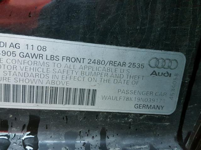 WAULF78K19N039171 - 2009 AUDI A4 2.0T QU BLACK photo 10