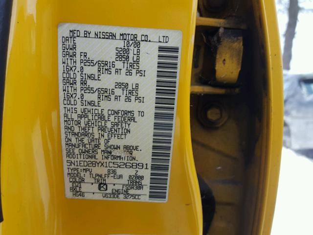 5N1ED28YX1C526891 - 2001 NISSAN XTERRA XE YELLOW photo 10