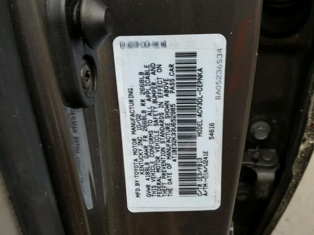 4T1BE32K33U652985 - 2003 TOYOTA CAMRY LE GRAY photo 10