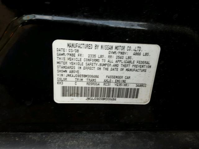JNKAJ09E58M306484 - 2008 INFINITI EX35 BASE BLACK photo 10