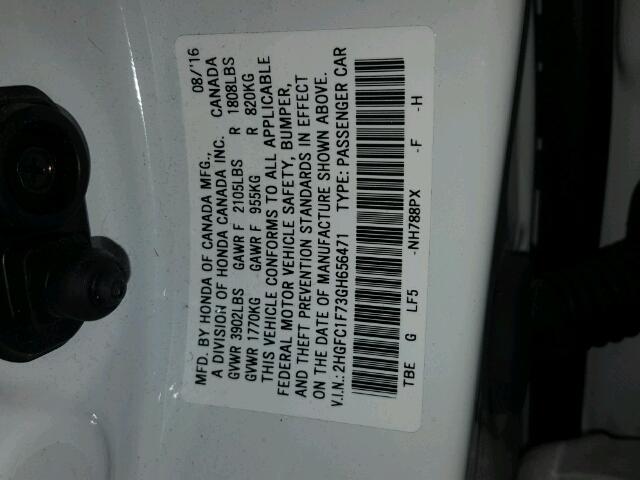 2HGFC1F73GH656471 - 2016 HONDA CIVIC EXL WHITE photo 10