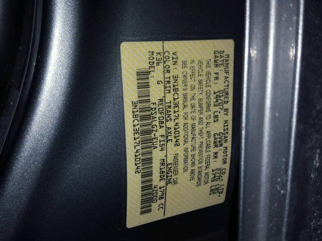 3N1BC13E17L410142 - 2007 NISSAN VERSA S GRAY photo 10