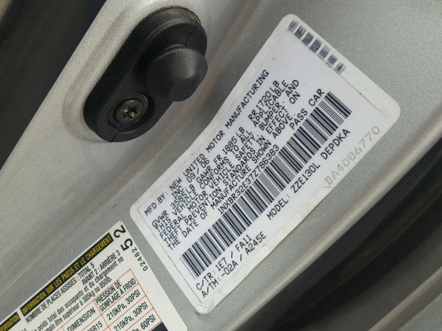 1NXBR32E37Z786383 - 2007 TOYOTA COROLLA CE SILVER photo 10