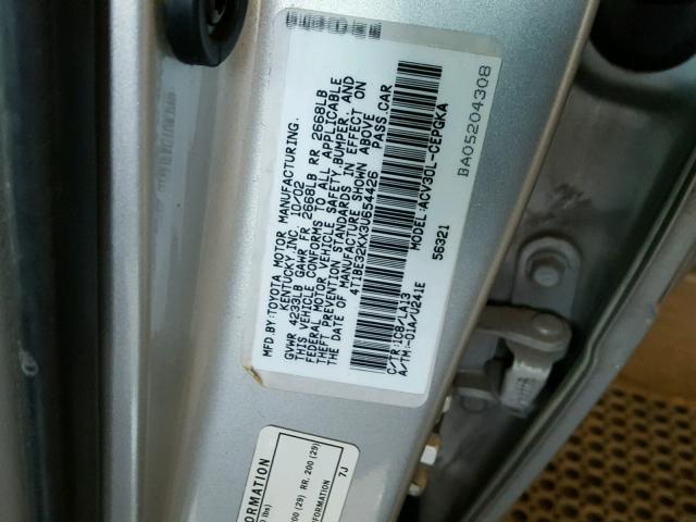 4T1BE32KX3U654426 - 2003 TOYOTA CAMRY LE SILVER photo 10