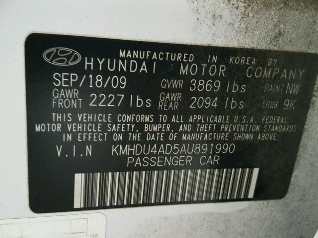 KMHDU4AD5AU891990 - 2010 HYUNDAI ELANTRA BL WHITE photo 10