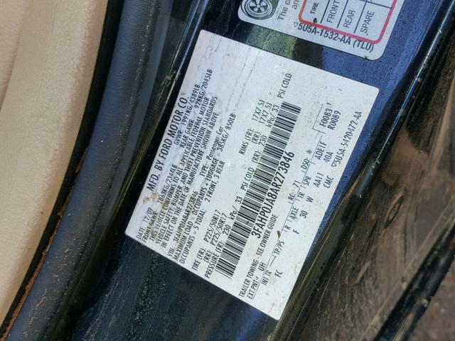 3FAHP0JA8AR273846 - 2010 FORD FUSION SEL BLACK photo 10