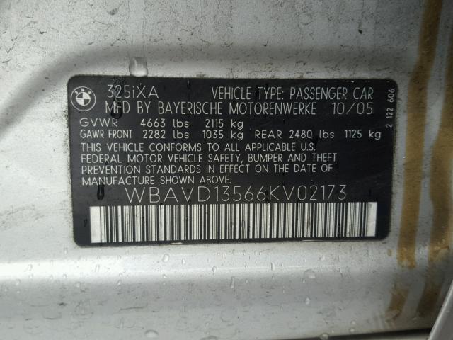 WBAVD13566KV02173 - 2006 BMW 325 XI SILVER photo 10