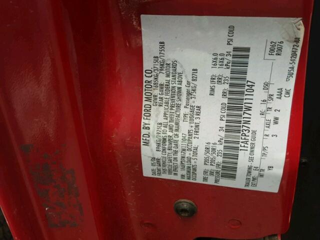 1FAFP37N17W111047 - 2007 FORD FOCUS ZX5 RED photo 10