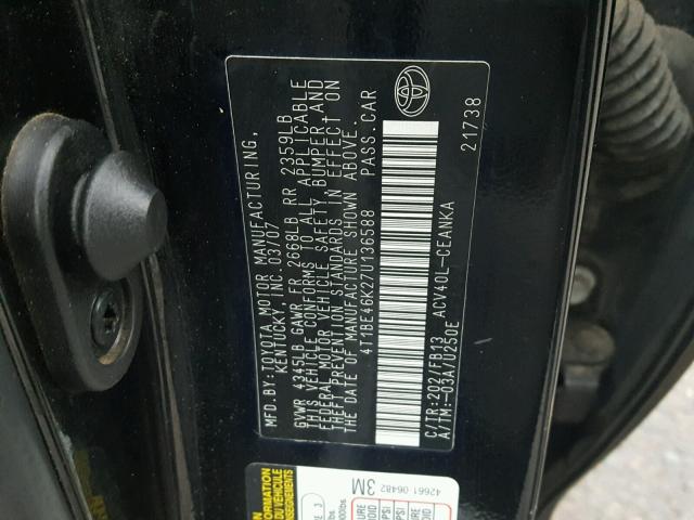 4T1BE46K27U136588 - 2007 TOYOTA CAMRY NEW BLACK photo 10