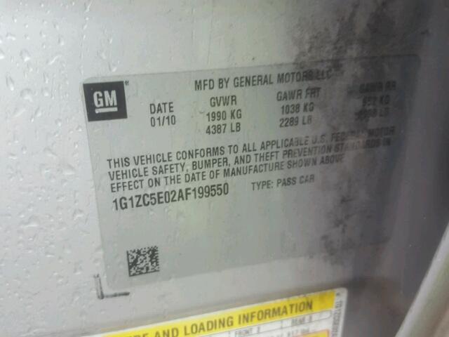 1G1ZC5E02AF199550 - 2010 CHEVROLET MALIBU 1LT 银色 照片 10