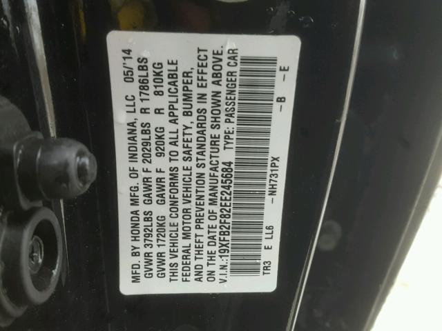 19XFB2F82EE245684 - 2014 HONDA CIVIC EX შავი ფოტო 10