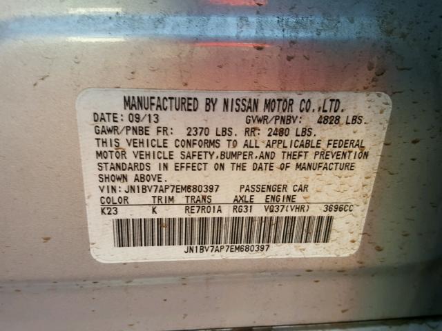 JN1BV7AP7EM680397 - 2014 INFINITI Q50 BASE SILVER photo 10