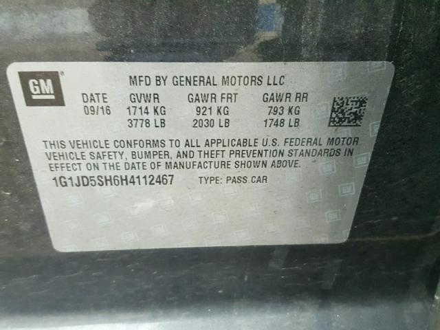 1G1JD5SH6H4112467 - 2017 CHEVROLET SONIC LT 石墨色 照片 10