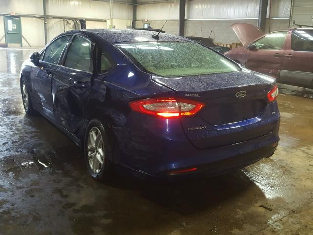 3FA6P0H71DR136835 - 2013 FORD FUSION SE BLUE photo 3