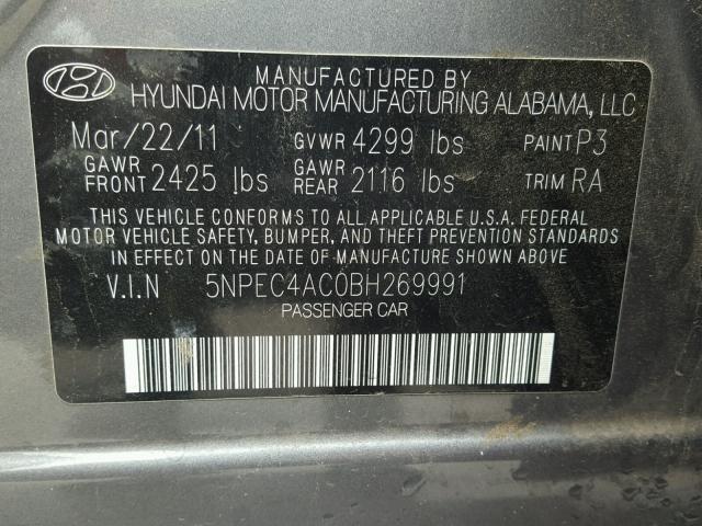 5NPEC4AC0BH269991 - 2011 HYUNDAI SONATA SE CHARCOAL photo 10