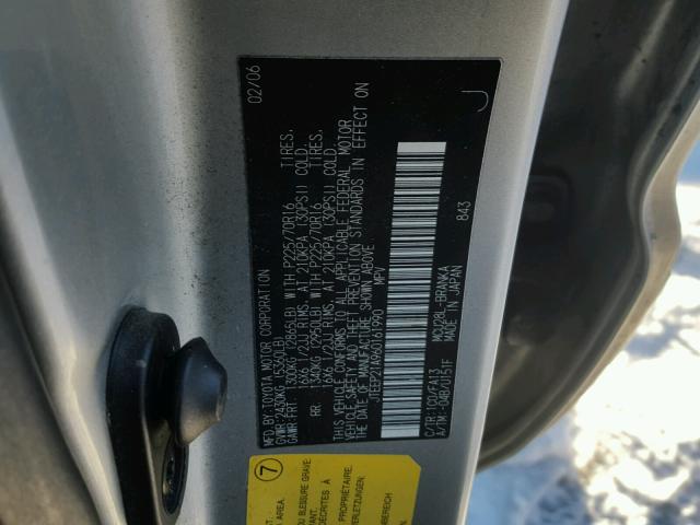 JTEEP21A960161990 - 2006 TOYOTA HIGHLANDER GRAY photo 10