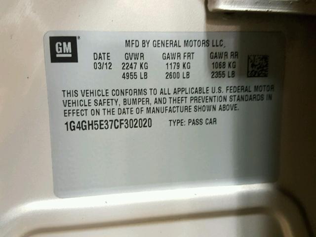 1G4GH5E37CF302020 - 2012 BUICK LACROSSE P GOLD photo 10