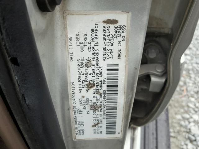 JT3GN87R6Y0148480 - 2000 TOYOTA 4RUNNER LI SILVER photo 10