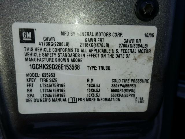 1GCHK29D26E153568 - 2006 CHEVROLET SILVERADO GRAY photo 10