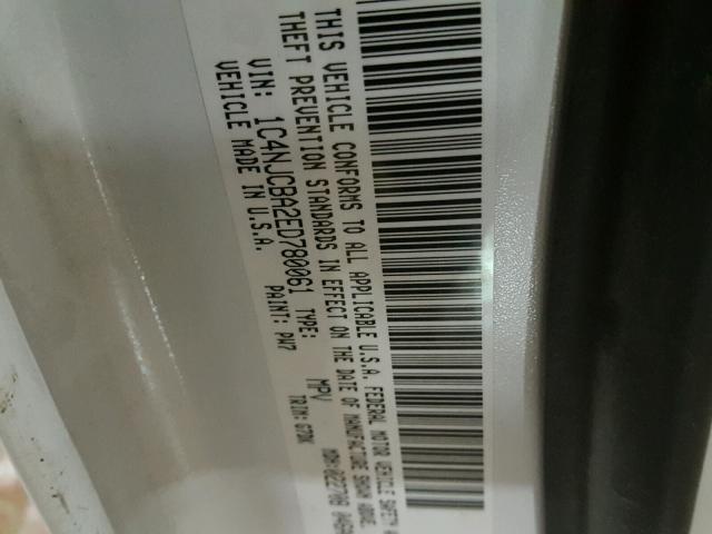 1C4NJCBA2ED780061 - 2014 JEEP COMPASS SP WHITE photo 10