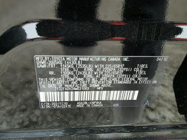 2T3ZF4DV2AW031069 - 2010 TOYOTA RAV4 BLACK photo 10