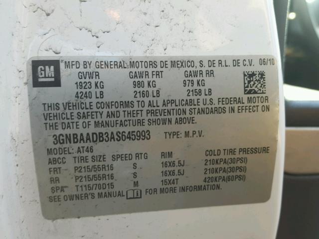 3GNBAADB3AS645993 - 2010 CHEVROLET HHR LS WHITE photo 10