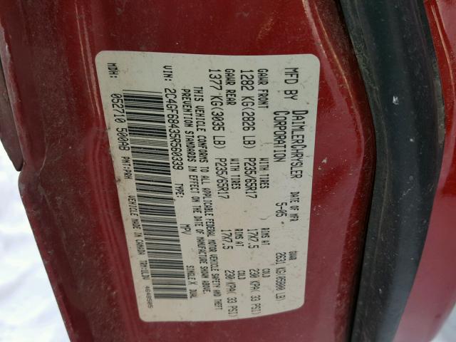 2C4GF68435R560339 - 2005 CHRYSLER PACIFICA T RED photo 10