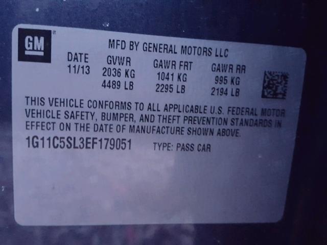 1G11C5SL3EF179051 - 2014 CHEVROLET MALIBU 1LT Mavi foto 10