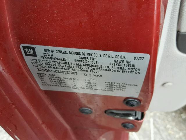 3GNDA13D38S537363 - 2008 CHEVROLET HHR LS RED photo 10